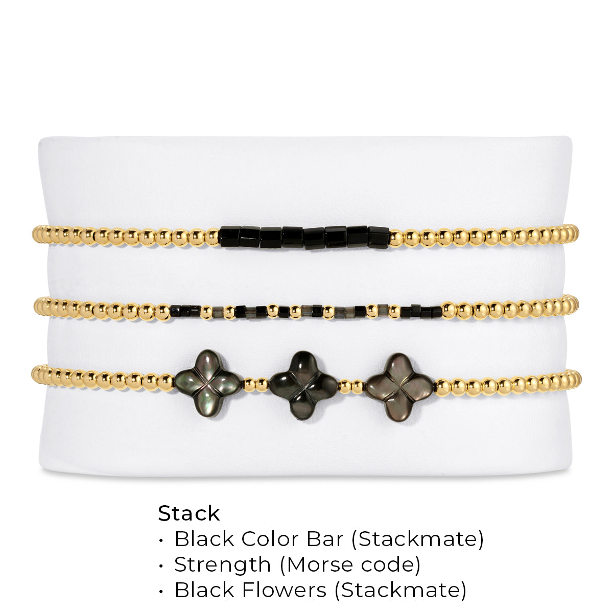 Gold Beads and Black Flowers