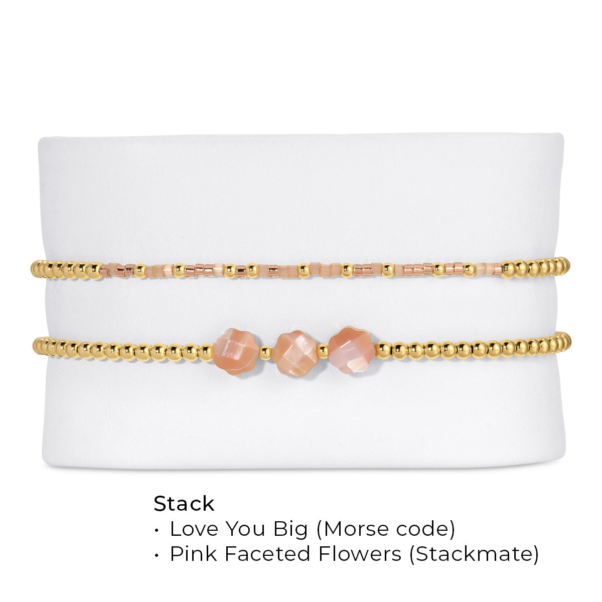 Gold Beads and Pink Faceted Flowers