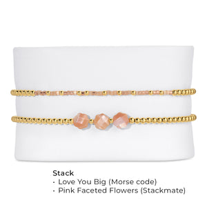 Gold Beads and Pink Faceted Flowers