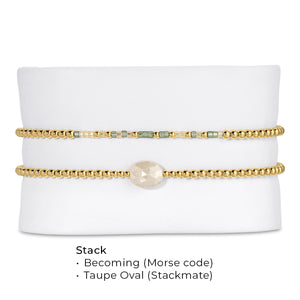 Gold Beads and Taupe Gem