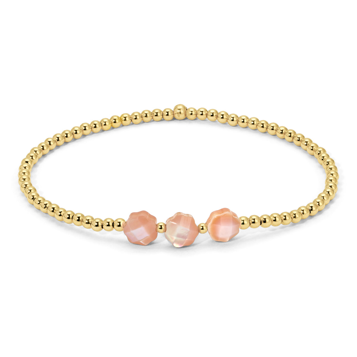 Gold Beads and Pink Faceted Flowers