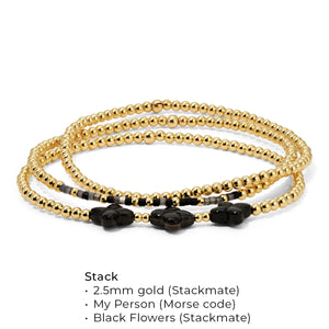 Gold Beads and Black Flowers