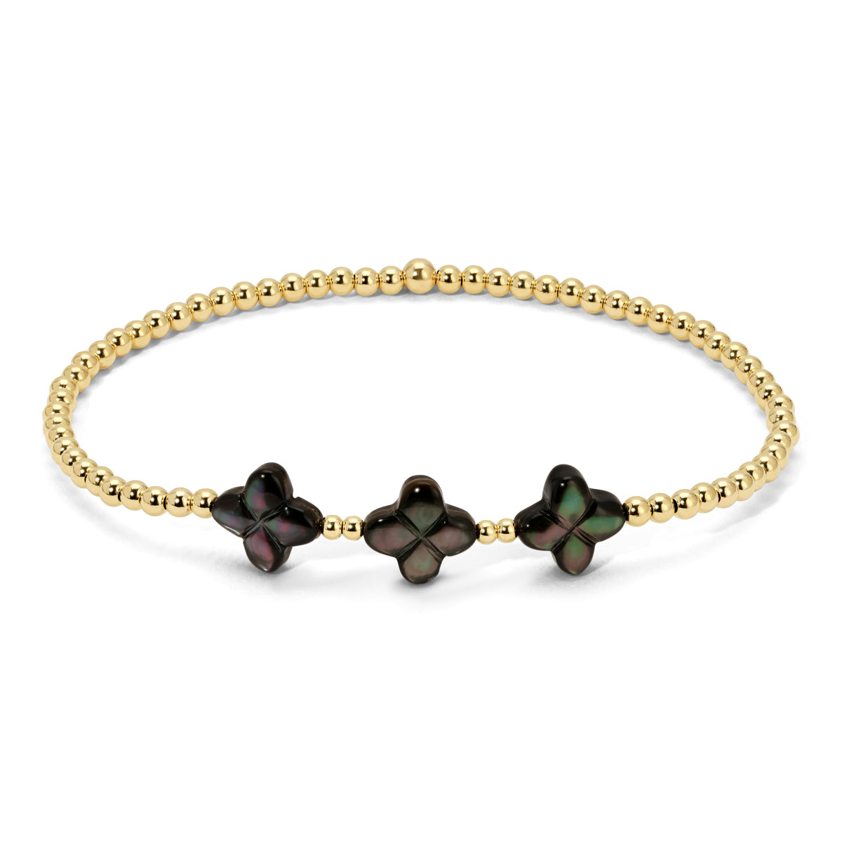 Gold Beads and Black Flowers