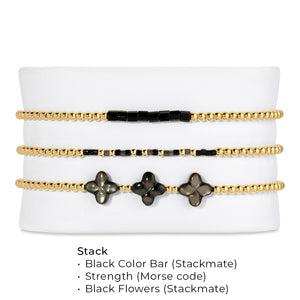 Gold Beads and Black Flowers