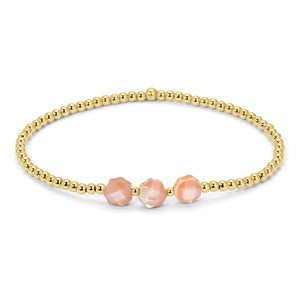 Gold Beads and Pink Faceted Flowers